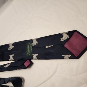 A Schenker Original Navy Blue West Highland‎ Terrier Dog Vintage Men's Tie EUC